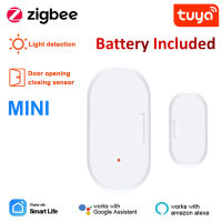 Tuya Zigbee 3.0เซ็นเซอร์ประตูหน้าต่างอัจฉริยะพร้อมเครื่องตรวจจับแสง Lux การป้องกันความปลอดภัยการควบคุมชีวิตอัจฉริยะผ่าน Alexa Home