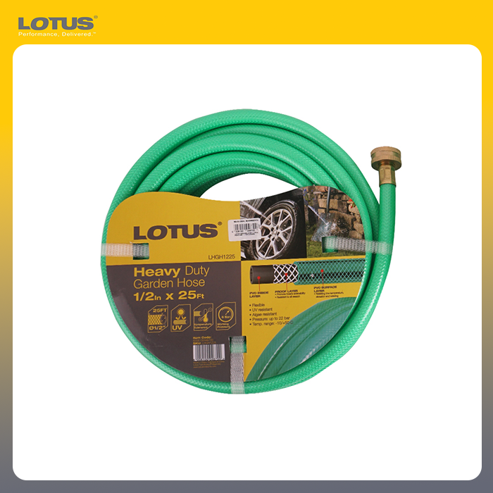 Lotus Heavy Duty UV Resistant Garden Hose 1/2 Inches (25ft LTGT125GHX