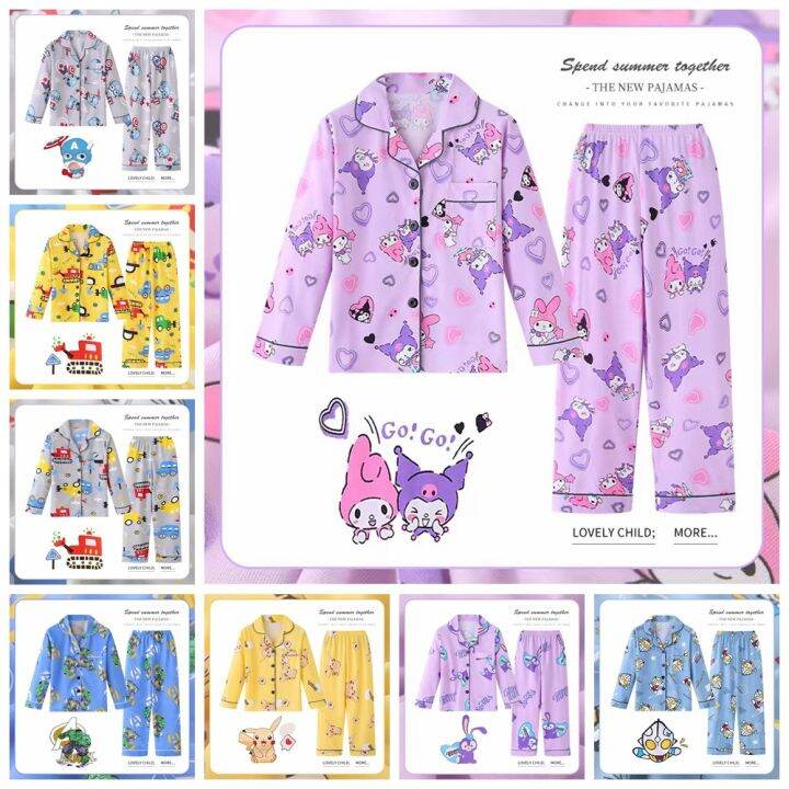 mymelody-kuromi-captain-americas-spidermans-bruce-banner-girls-spring-and-autumn-models-lapel-childrens-pajamas-home-wear-boys-cartoon-long-sleeved-baby-children-suit-0000