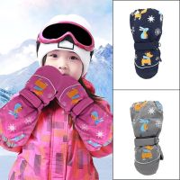 SCHEME Fashion Winter Warm Windproof Waterproof Long-sleeved Mitten Children Ski Gloves Deer Rabbit Print Cartoon