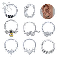 1 PC 16G Bee งู Leaf ส่วนพับห่วงคล้องจมูกสแตนเลสแหวนผนังกั้น Clicker Hoop ต่างหูกระดูกอ่อนเกลียวเจาะ Daith ต่างหูแบบห่วง CZ คริสตัลเครื่องประดับแบบเจาะของขวัญ Unisex