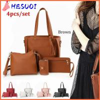 HESUOI 4Pcs/set ความจุสูงมาก กระเป๋า Crossbody แบบพกพาได้ ลำลองแบบสบายๆ กระเป๋าแบบสะพายไหล่ แฟชั่นสำหรับผู้หญิง หนังพียู ชุดกระเป๋าผู้หญิง ผู้หญิงผู้หญิงผู้หญิง