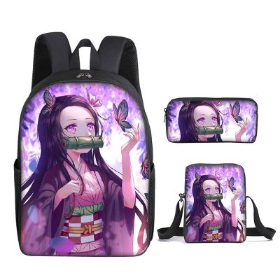 Nezuko Demon Slayer Anime 3Pcs/Set Backpack Student School Shoulder Bag Kids Cute Travel Backpack Children Birthday Gifts