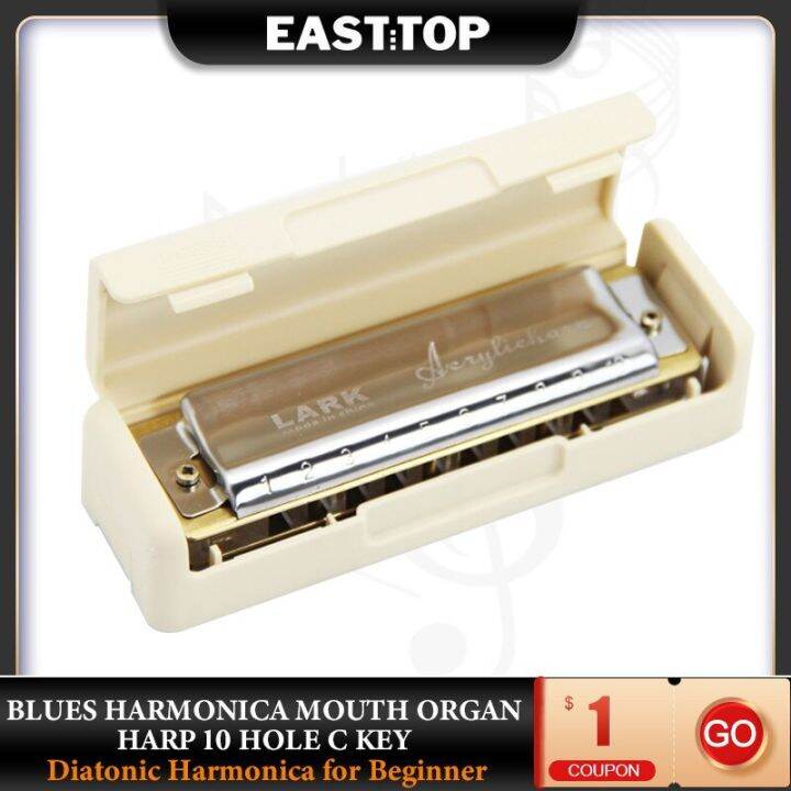 EASTTOP TX02 10 Holes Blues Harmonica Mouth Organ Harp C Key With Case