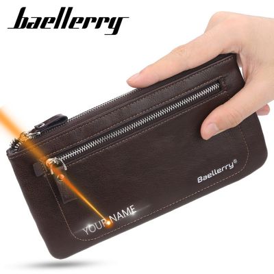 （Layor wallet）  New Men Wallets Name Engraving Card Holder Soft Male Purse Quality Zipper Large Capacity Brand Luxury Wallet For Men