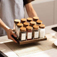 6pcs 120ml Wholesale Acacia Wood Cover Square Glass Jars Kitchen Seasoning Bottle Table Salt Flavor Herb &amp; Spice Tools