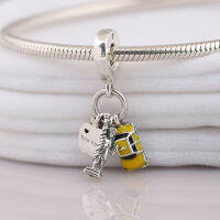 S925 Silver DIY Jewelry New York Highlights Dangle Charm fit Lady celet Bangle Black &amp; Yellow Enamel