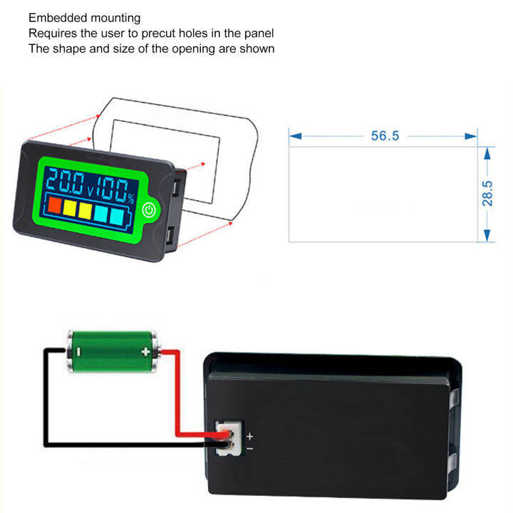 Battery Voltage Percentage Meter Detector Embedded LCD Display Lithium
