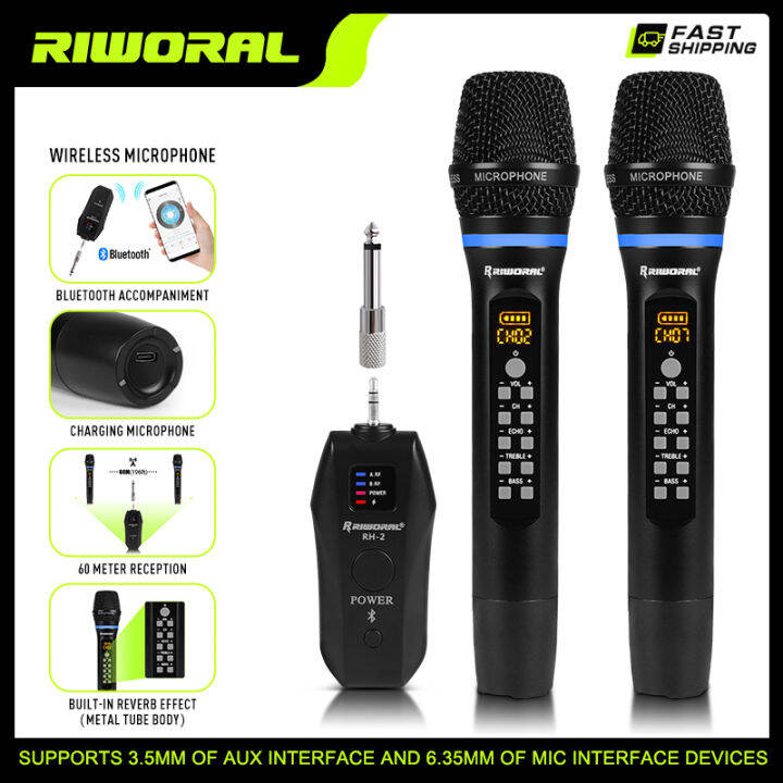 Wireless Microphone Rechargeable System Dual UHF Handheld Cordless