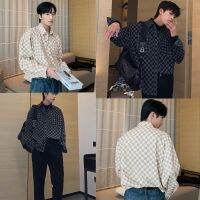 SDOA9646 ?พร้อมส่ง?เสื้อเชิ้ต OveRsiZe ลายตาราง สไตล์เกาหลี ดำ/ครีม แฟชั่นรุ่นยอดฮิต สำหรับผู้ชาย