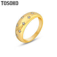 TOSOKO Stainless Steel Jewelry Zircon Inlaid Star Ring Womens Sweet 18 K Gold Plated Ring BSA319