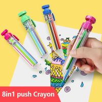 ปากกาครอสกี้8in 1ของขวัญสีสดใสสไตล์ผลักน้ำมันสีพาสเทลสำหรับเด็กปากกาปากกาเน้นข้อความหลากสี