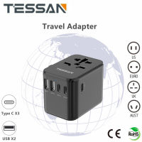 TESSAN Universal Power Adapter 3 พอร์ต USB C 2 พอร์ต USB, อะแดปเตอร์เดินทางทั่วโลก, อะแดปเตอร์ปลั๊กระหว่างประเทศพร้อม USB 5.6A, ตัวแปลงอะแดปเตอร์ซ็อกเก็ตหนึ่งชิ้นสหรัฐอเมริกาไปยังยุโรปสหราชอาณาจักรสหภาพยุโรปออสเตรเลีย (ชนิด C / G / A / I)