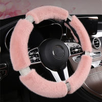 Fluffy Steering Wheel Cover with Bling Rhinestones Diamond Fur Furry Car Warm Steering Covers Universal 38cm For Women Girl