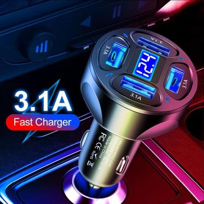 66W PD Car Charger 4พอร์ต USB Type C Fast Charging Car Phone Adapter สำหรับ 13 12 Samsung Quick Charge 3.0