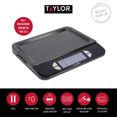 Taylor USA Pro Accurate USB-C Rechargeable Kitchen Scales With Tare Function Stainless Steel (11lbs/5kg/5000ml/176 fl oz) เครื่องชั่งน้ำหนักดิจิตอล