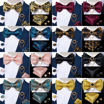 ปรับผู้ชาย Bow Tie ผ้าเช็ดหน้า Cufflink ชุดเข็มกลัดโลหะแฟชั่นงานแต่งงานอุปกรณ์เสริม Cravat ผีเสื้อ DiBanGu