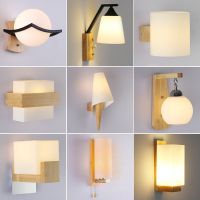 Cross-border popular Japanese wood wall lamp creative solid wood bedroom berth lamp contracted Nordic sitting room background wall lamp ❤