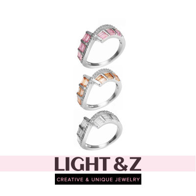 LIGHT &amp; Z แหวนชุบเงินแฟชั่นผู้หญิงใหม่คริสตัลโมเสคย้อนยุคของขวัญเครื่องประดับเรขาคณิตแหวนป่าประจำวัน