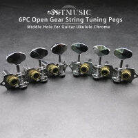 6PCS 18:1 Gear Ratio Vintage Open Gear String TUNER Tuning Pegs Middle Hole For Classic Guitar Chrome