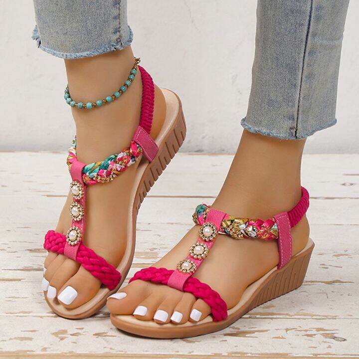 bohemia-summer-wedge-sandals-for-women-crystal-printed-elastic-strap-gladiator-sandals-woman-comfortable-non-slip-beach-shoes