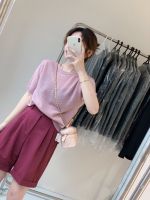 Hot sale 2023 High quality new style Asi studios Korean version retro round neck hollow wool short-sleeved T-shirt women spring summer