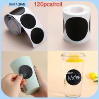 BAIFAQIAN 120pcs/roll ครัว ขวดแยม กระดานดำ สติ๊กเกอร์ฉลากกลม ปากกามาร์กเกอร์ ป้ายกระดานดำ แท็กขวด