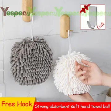 Chenille Hand Towels Kitchen Microfiber Hand Towel Ball Hanging Loops Quick  Dry