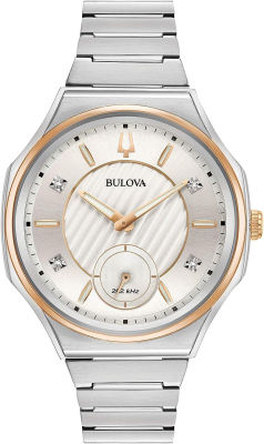 Bulova Ladies Curv Quartz Diamond Stainless Steel Bracelet Watch Curv Two-Tone/Silver-White dial