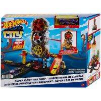 Hot Wheels HDP02 City Super Twist Band Shop Playset หมุนกุญแจไปยังรถยนต์เดินทางผ่านยางรวมถึง1รถ Kids Gift HDP02