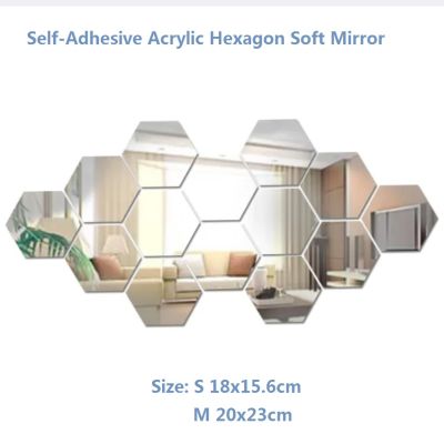 กระจกหกเหลี่ยมนุ่มกาวอะคริลิคในตัวเองสำหรับ Hiasan Interior ห้องอาบน้ำห้องนั่งเล่น