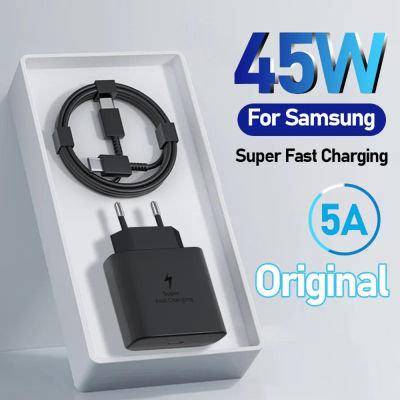 Original 45W Super Fast Charger สำหรับ Samsung Galaxy S22 S23 Ultra USB C Type C สายหมายเหตุ10 Plus Quick Fast Charging อุปกรณ์เสริม