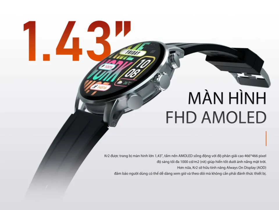 Mở bán) Đồng hồ thông minh Kieslect KR 2 | 1.43 inch | AMOLED Super Dynamic  | 360mAh | Nghe gọi trực tiếp | Hàng Chính Hãng | Lazada.vn