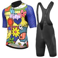 2022 New Flowers Color Cycling Jerseys Shirt Short Sleeve Sets Bicycle Clothing Bib Pants Bike Wear