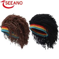 【jw】❁₪✻  SEEANO Synthetic Rasta Wig Beanie Caps Men Crochet Warm Hat