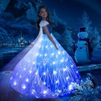 Uporpor Frozen Princess LED Light Up Dress For Girls Kids Cosplay Party Clothes Snow Queen Carnival Christmas Prom Gown