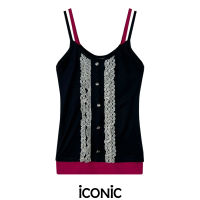 iCONiC BLACK Rose Top #9055 เสื้อสายเดี่ยว สีดำ ผ้ายืด แต่งลูกไม้ คริสตัล เสื้อผญ เสื้อครอป เสื้อแฟชั่น เสื้อปาร์ตี้