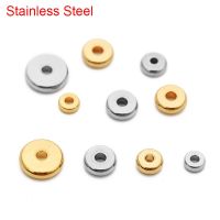 [HOT] 20 50pcs Stainless Steel Flat Spacer Beads Lot 4mm 5mm 6mm 8mm Golden Color Big Hole Charm Beads For DIY Bracelet Jewelry Making