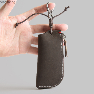 Zongsheng กระเป๋ากุญแจมีซิปแบบลำลองสำหรับผู้ชาย,กระเป๋าเงินหนังวัวแท้แบบห้อยเอวชุดชาร์จอเนกประสงค์รถ