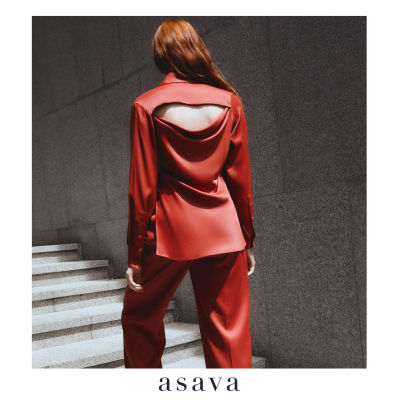 [asava aw22] Asava signature shirt with open back เสื้อเชิ้ตผู้หญิง อาซาว่า แขนยาว กระดุมด้านหน้า