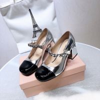 Miumiuˉwoman patent leather shoes high heels sandal