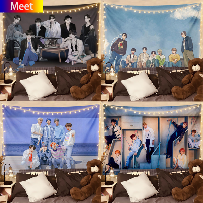 BTS การ์ตูนพื้นหลังผ้า Tapestry Ins รอบ Kim Taehyung และ Kim Namjoon แขวนผ้าหอพักนักเรียนข้างเตียงตกแต่งห้องห้องนอน Wall ผ้า