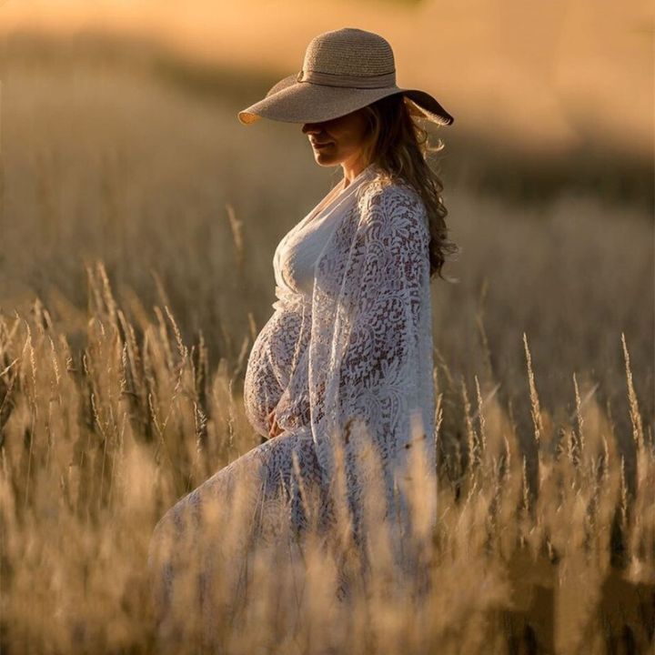 เดรสลูกไม้การถ่ายภาพคุณแม่ยาวโบฮีเมียนชุดให้นมบุตรชุดถ่ายภาพหญิงตั้งครรภ์ชุดยาวผ้าโปร่ง