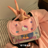 กระเป๋าถือลาย Hello Kitty กระเป๋าเครื่องสำอางสำหรับผู้หญิงแบบพกพา Tas Jinjing Travel ถุงเก็บของ