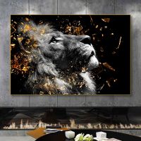 Modern Wall Art ภาพวาดผ้าใบ-สีดำ Lion โปสเตอร์และพิมพ์ช้าง Zebras Leopa ภาพสัตว์สำหรับห้องนั่งเล่น Home Decor