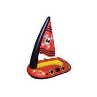 แพยางเรือโจรสลัด สีแดง พร้อมธงเรือใบ Inflatable Red Pirate Boat with Jolly Roger Pool Float By Float Me Summer