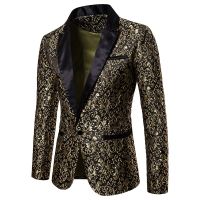 ZZOOI Fashion Luxury Jacquard Floral Blazer Men 2022 Brand New Slim Fit Single Button Party Wedding Stage Blazers Jacket Costume Homme