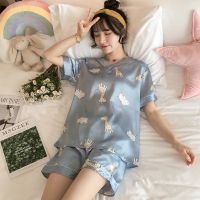 【jw】✌✵ஐ  New Ladies Baju Tidur Wanita Perempuan Silk Pyjamas Homewear Set