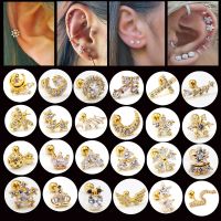 【LZ】ஐ☾✢  Aço Cirúrgico Cristal Banhado A Ouro Cartilagem Piercing Brinco Moon Star Helix Cartilagem Piercing Conch Tragus Stud