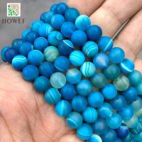 4 6 8 10 12 14MM Natural Matte Blue Stripe Agates Banded Lace Onyx Round Loose Beads Diy Bracelet for Jewelry Makings 15 quot;Strand